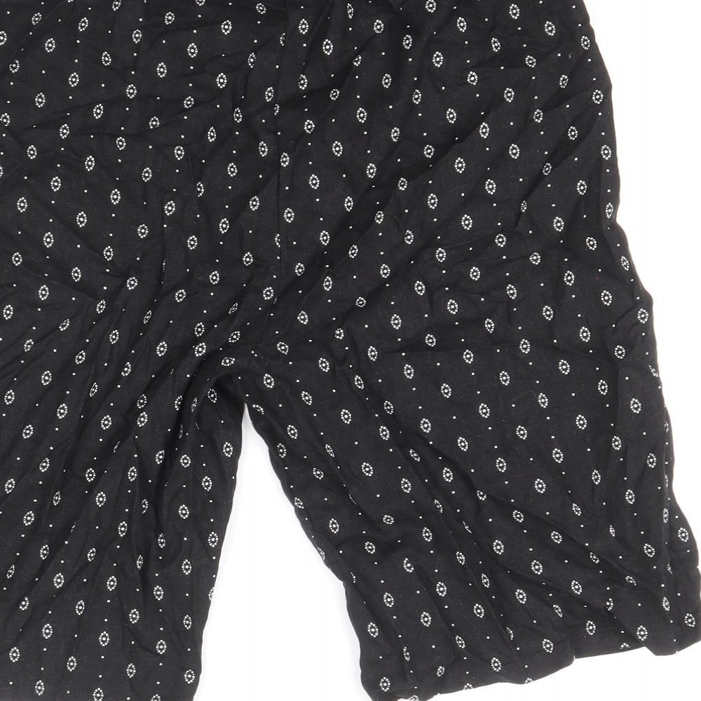 Bonmarche Womens Black Geometric Linen Bermuda Shorts Size 10 Regular Drawstring