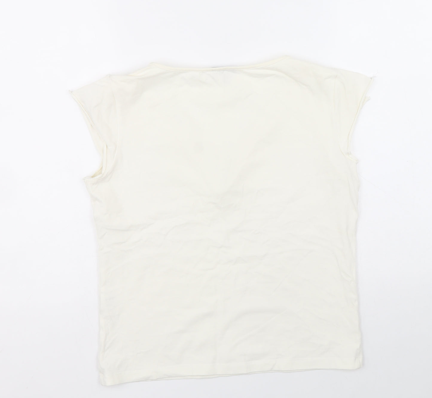 Per Una Womens Ivory Cotton Basic T-Shirt Size 12 V-Neck - Lace Trim