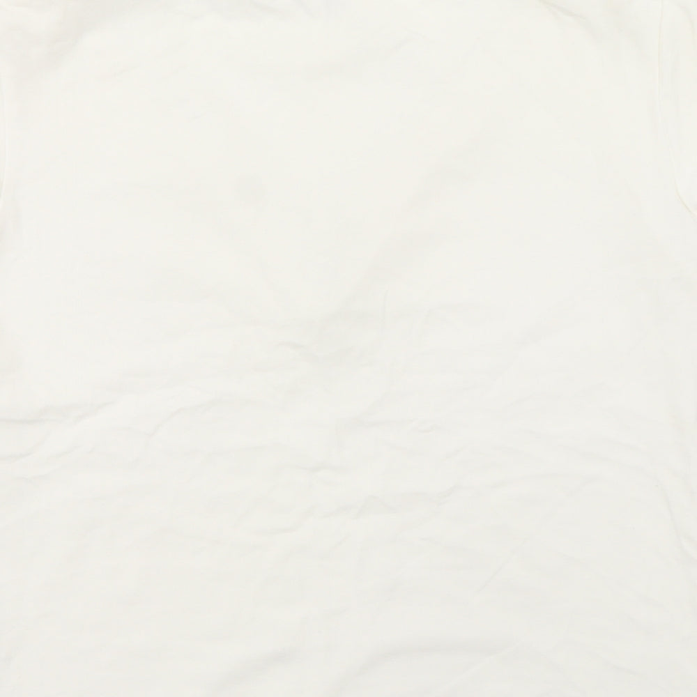 Per Una Womens Ivory Cotton Basic T-Shirt Size 12 V-Neck - Lace Trim