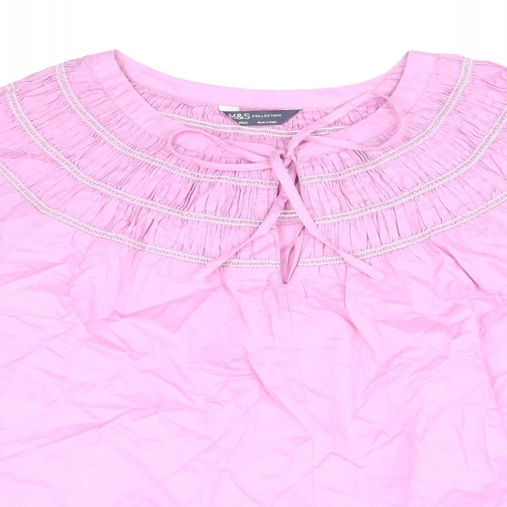 Marks and Spencer Womens Pink 100% Cotton Basic Blouse Size 20 Round Neck