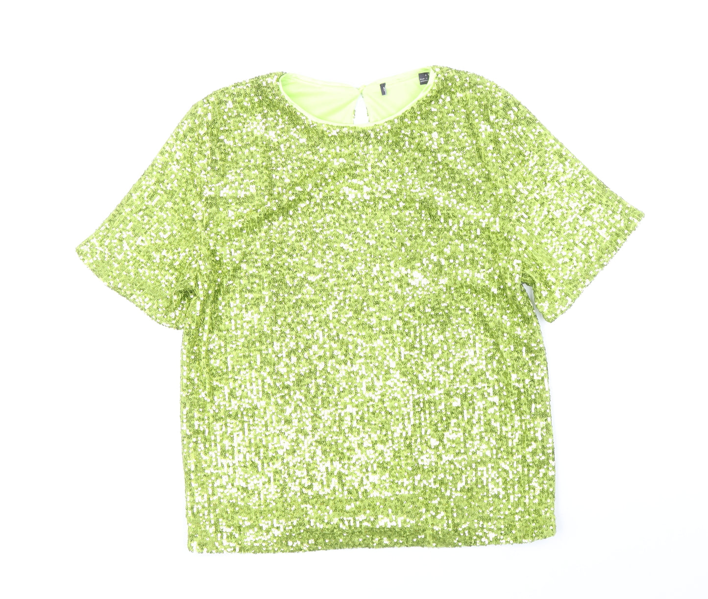 Marks and Spencer Womens Green Polyester Basic Blouse Size 6 Round Neck