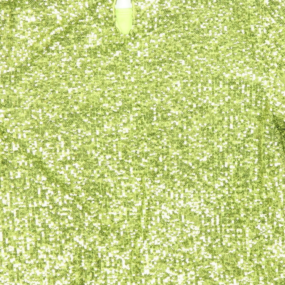 Marks and Spencer Womens Green Polyester Basic Blouse Size 6 Round Neck