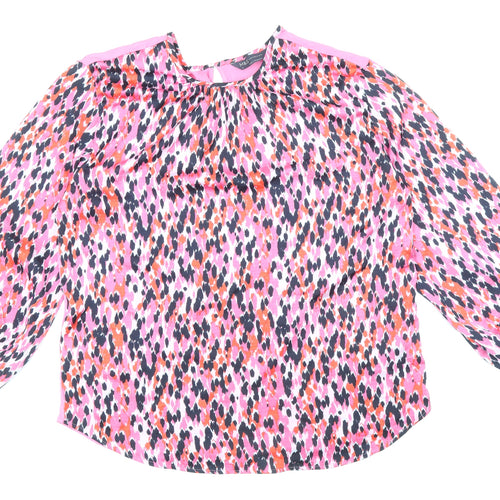 Marks and Spencer Womens Pink Geometric Polyester Basic Blouse Size 6 Round Neck