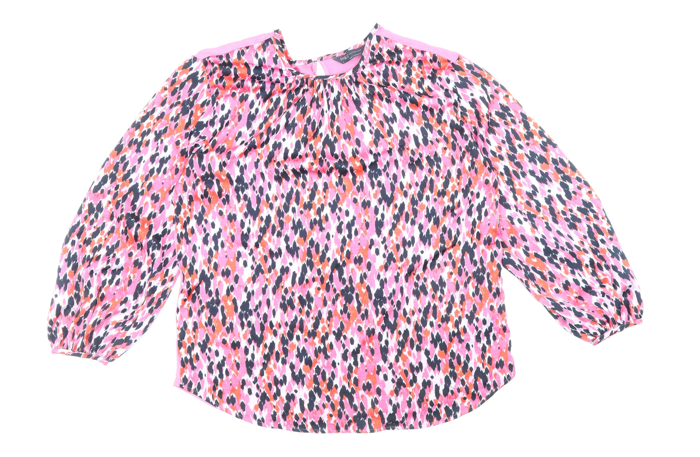 Marks and Spencer Womens Pink Geometric Polyester Basic Blouse Size 6 Round Neck