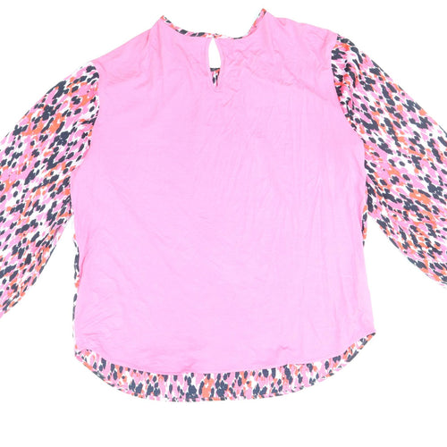 Marks and Spencer Womens Pink Geometric Polyester Basic Blouse Size 6 Round Neck