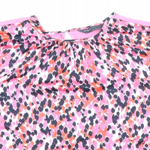 Marks and Spencer Womens Pink Geometric Polyester Basic Blouse Size 6 Round Neck