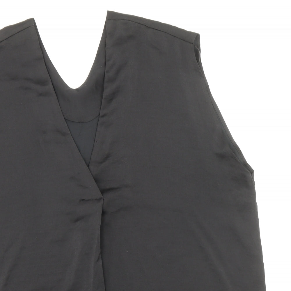 Marks and Spencer Womens Black Polyester Basic Blouse Size 14 V-Neck