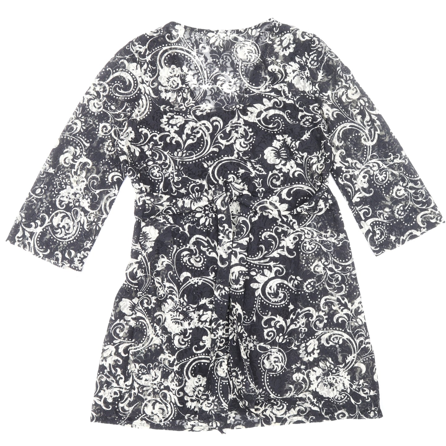 Kaliko Womens Black Paisley Polyester A-Line Size 10 V-Neck Pullover