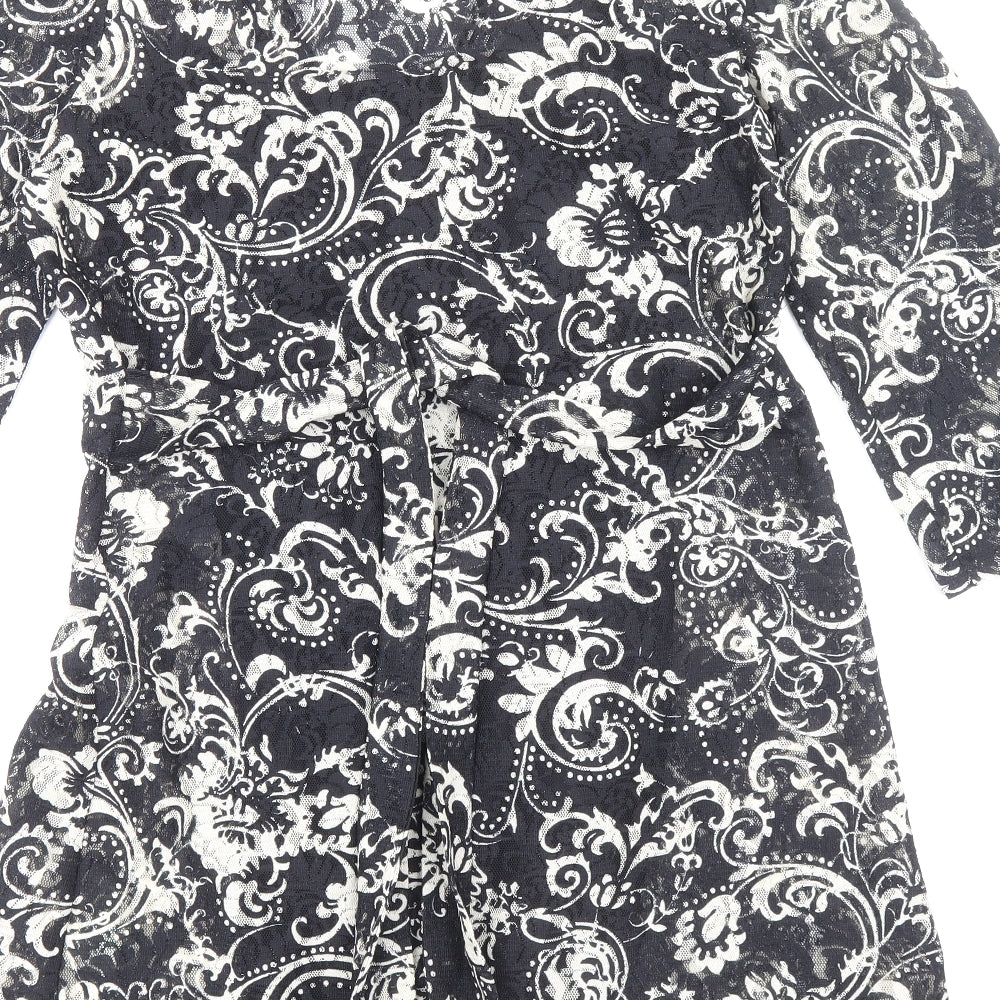 Kaliko Womens Black Paisley Polyester A-Line Size 10 V-Neck Pullover