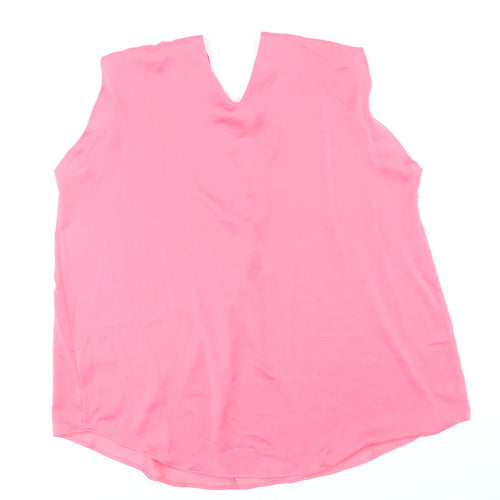 Marks and Spencer Womens Pink Polyester Basic Blouse Size 16 V-Neck