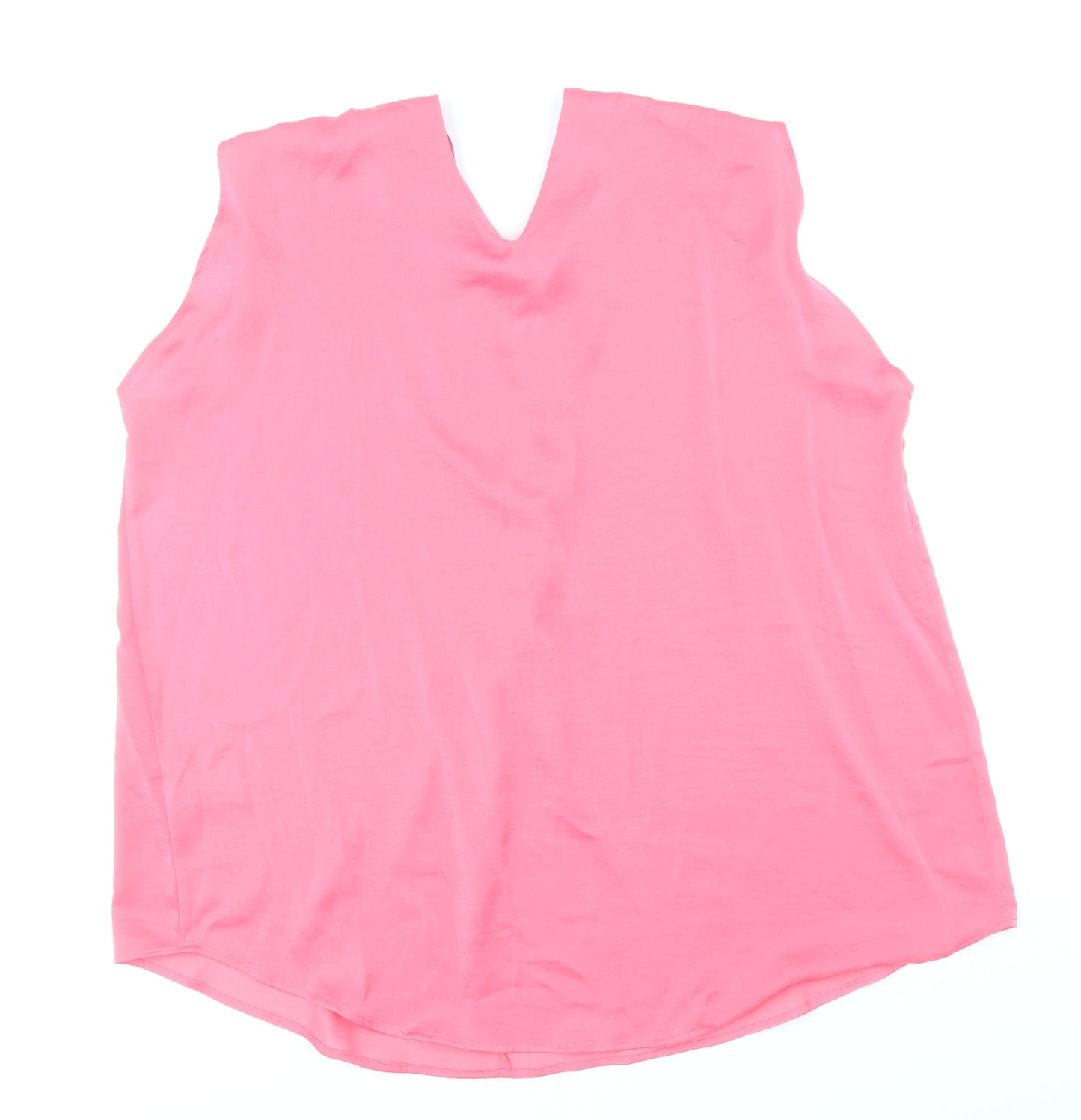 Marks and Spencer Womens Pink Polyester Basic Blouse Size 16 V-Neck