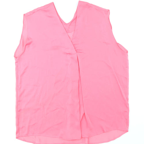 Marks and Spencer Womens Pink Polyester Basic Blouse Size 16 V-Neck