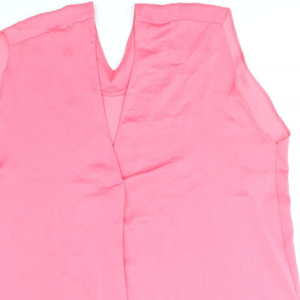 marks and Womens Pink Polyester Basic Blouse Size 16 V-Neck