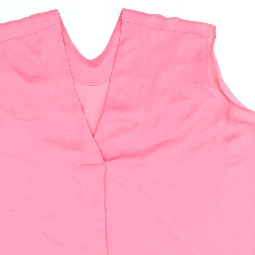 Marks and Spencer Womens Pink Polyester Basic Blouse Size 18 V-Neck
