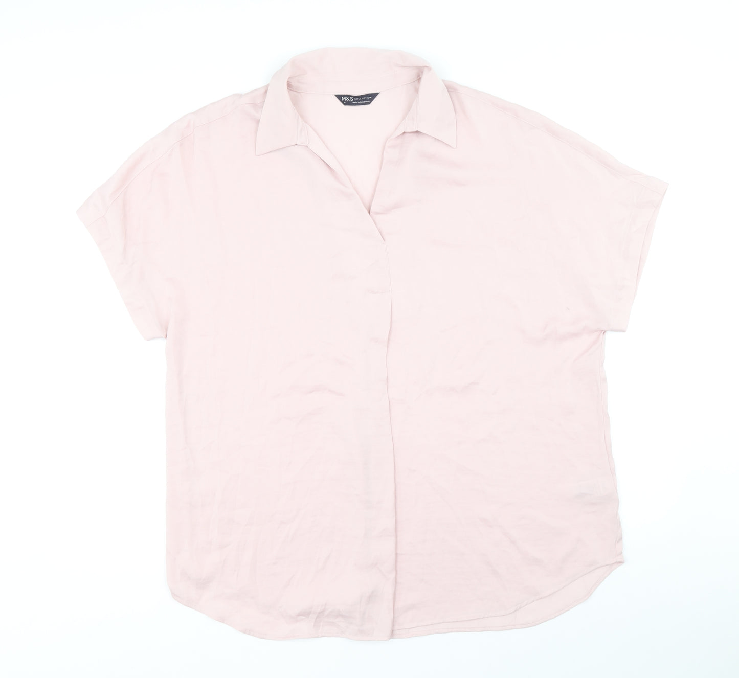 Marks and Spencer Womens Pink Polyester Basic Button-Up Size 16 Collared