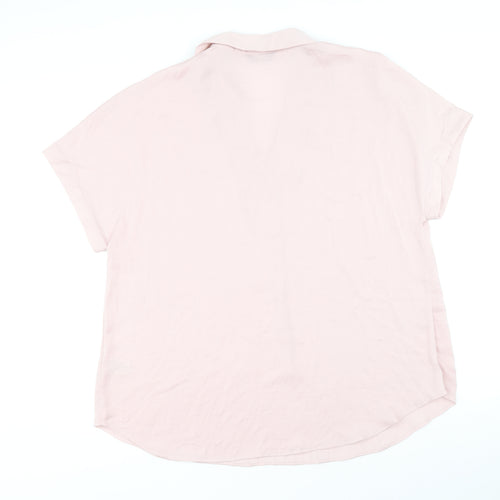 Marks and Spencer Womens Pink Polyester Basic Button-Up Size 16 Collared