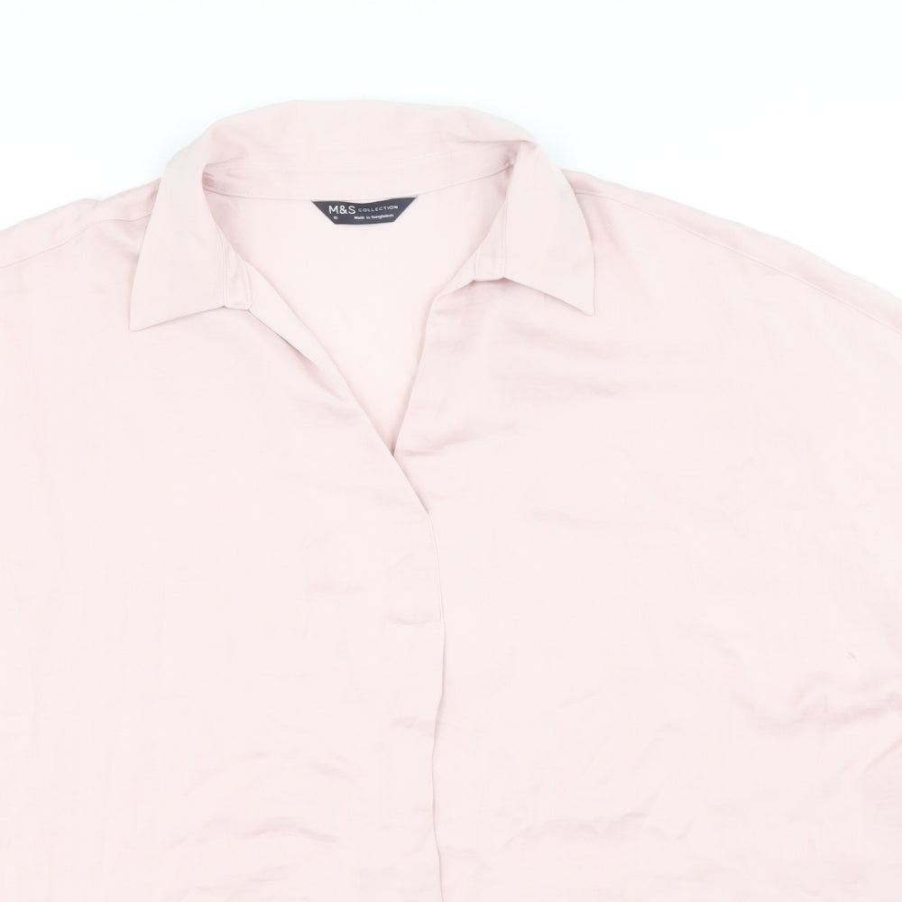 Marks and Spencer Womens Pink Polyester Basic Button-Up Size 16 Collared