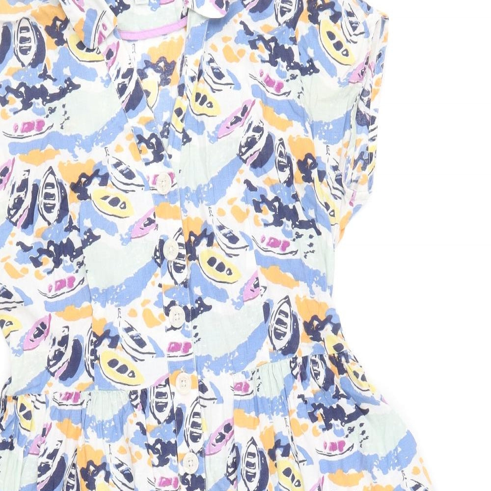 Boden Womens Blue Floral Linen Shirt Dress Size 12 Collared Button