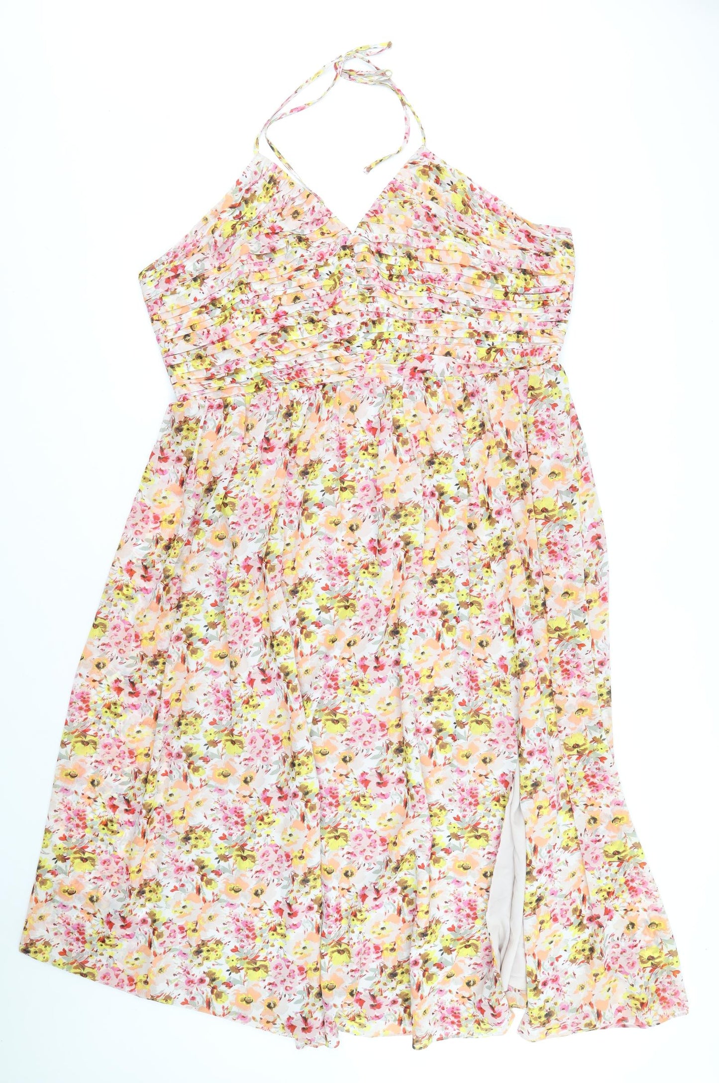 Marks and Spencer Womens Multicoloured Floral Polyester A-Line Size 20 Halter Zip