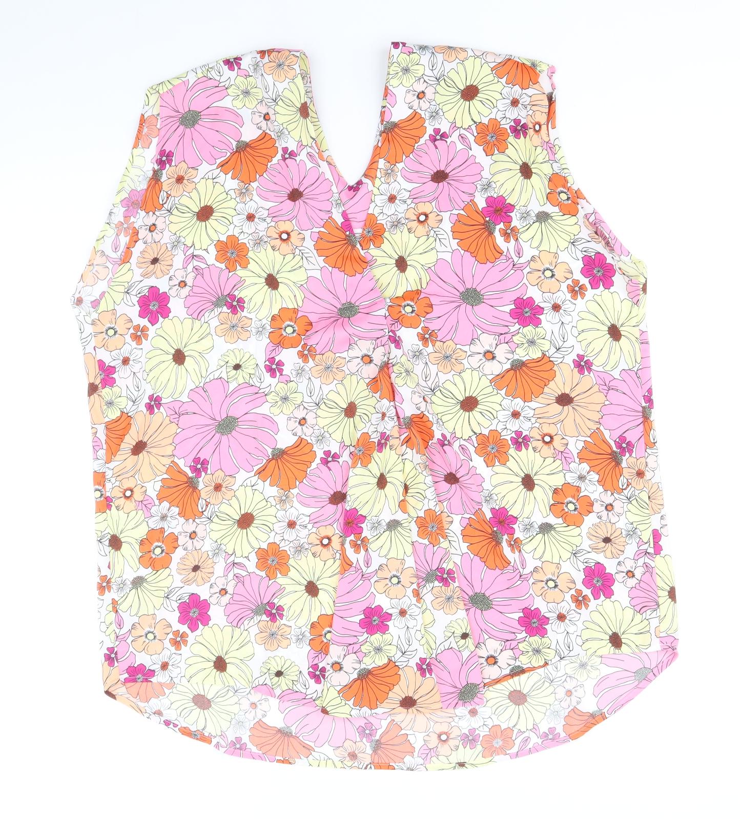 Marks and Spencer Womens Multicoloured Floral Polyester Basic Blouse Size 18 V-Neck