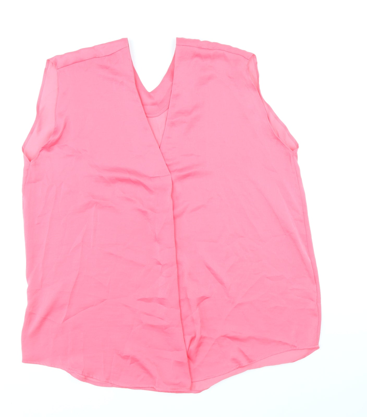 Marks and Spencer Womens Pink Polyester Basic Blouse Size 14 V-Neck