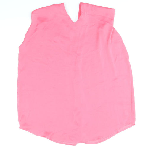 Marks and Spencer Womens Pink Polyester Basic Blouse Size 14 V-Neck