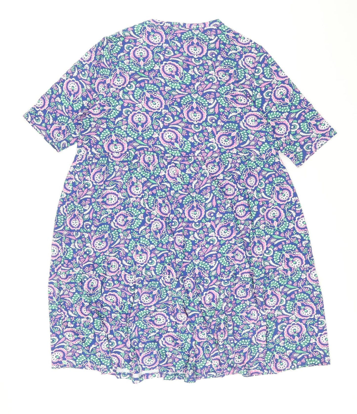 Marks and Spencer Womens Blue Paisley Viscose Shift Size 18 Round Neck Pullover