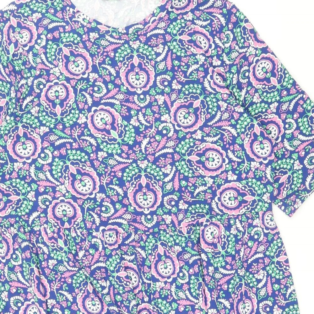 Marks and Spencer Womens Blue Paisley Viscose Shift Size 18 Round Neck Pullover