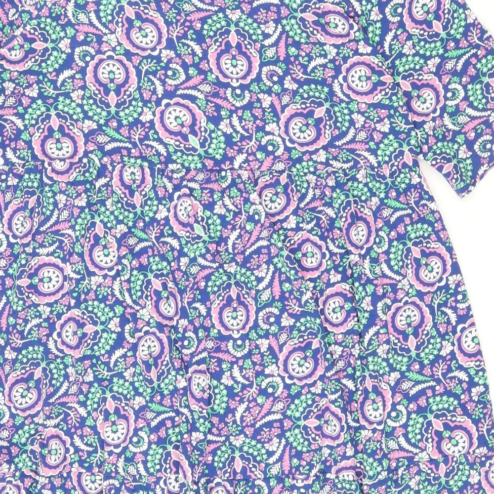 Marks and Spencer Womens Blue Paisley Viscose Shift Size 18 Round Neck Pullover