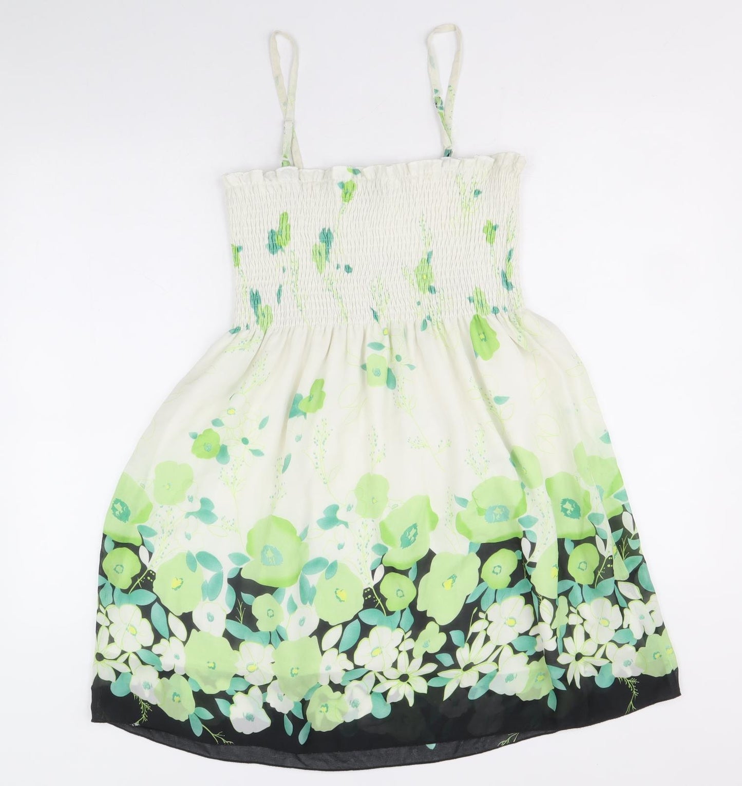 Apricot Womens Ivory Floral Polyester Mini Size S Square Neck Pullover - Shirred