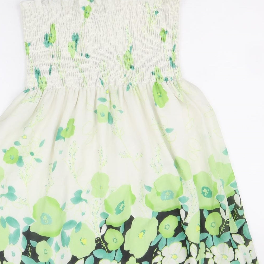 Apricot Womens Ivory Floral Polyester Mini Size S Square Neck Pullover - Shirred