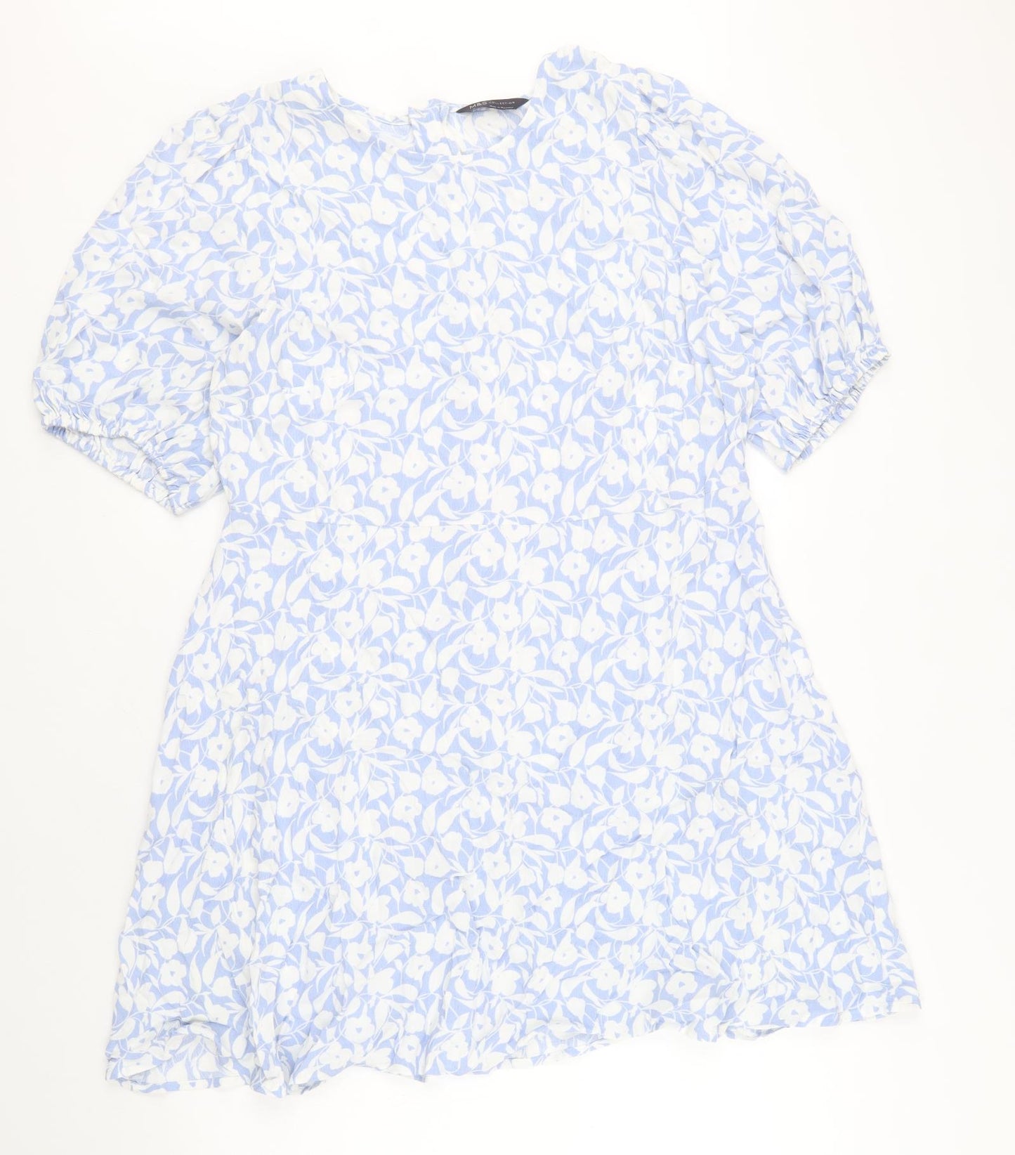 Marks and Spencer Womens Blue Floral Viscose Mini Size 18 Boat Neck Zip