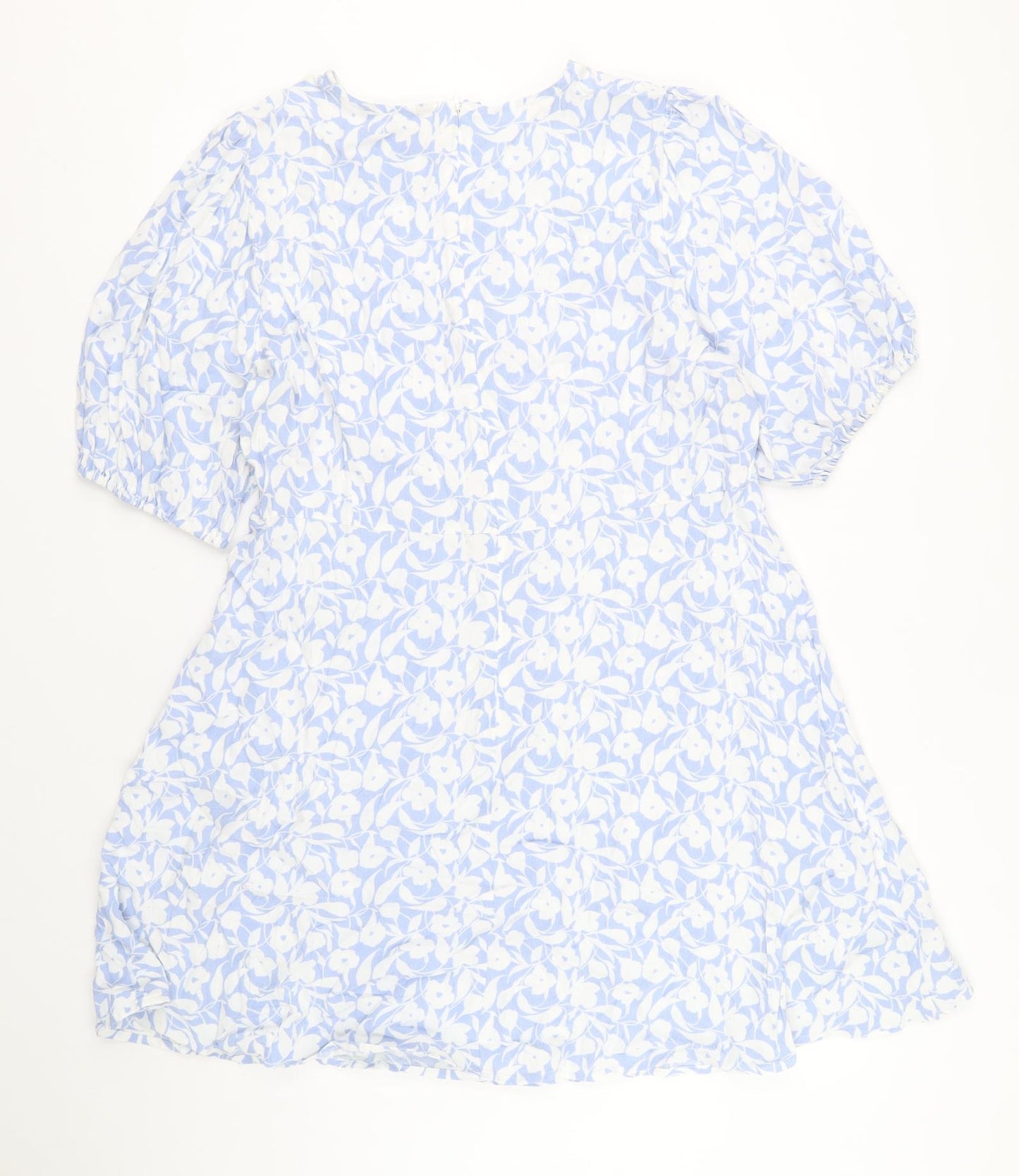 Marks and Spencer Womens Blue Floral Viscose Mini Size 18 Boat Neck Zip