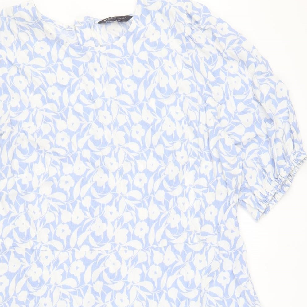 Marks and Spencer Womens Blue Floral Viscose Mini Size 18 Boat Neck Zip