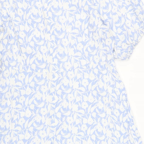 Marks and Spencer Womens Blue Floral Viscose Mini Size 18 Boat Neck Zip