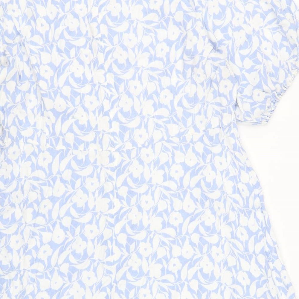 Marks and Spencer Womens Blue Floral Viscose Mini Size 18 Boat Neck Zip