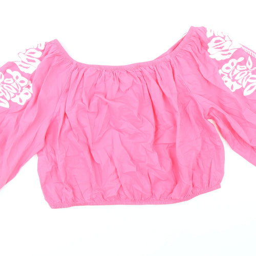 Marks and Spencer Womens Pink 100% Cotton Cropped Blouse Size 18 Off the Shoulder - Bardot