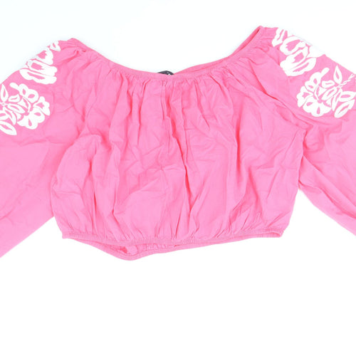 Marks and Spencer Womens Pink 100% Cotton Cropped Blouse Size 18 Off the Shoulder - Bardot