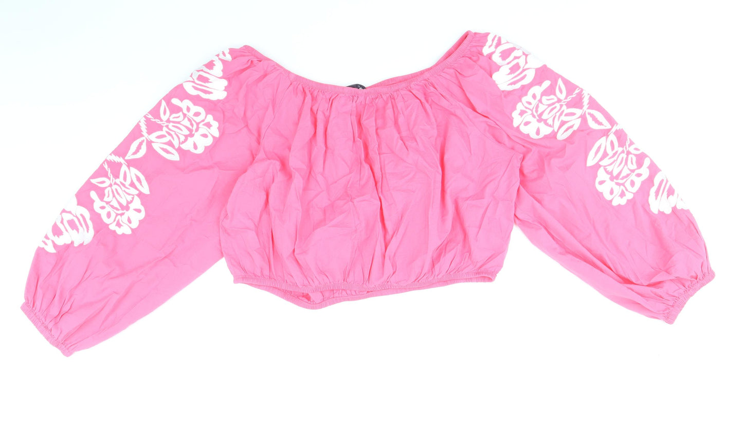 Marks and Spencer Womens Pink 100% Cotton Cropped Blouse Size 18 Off the Shoulder - Bardot