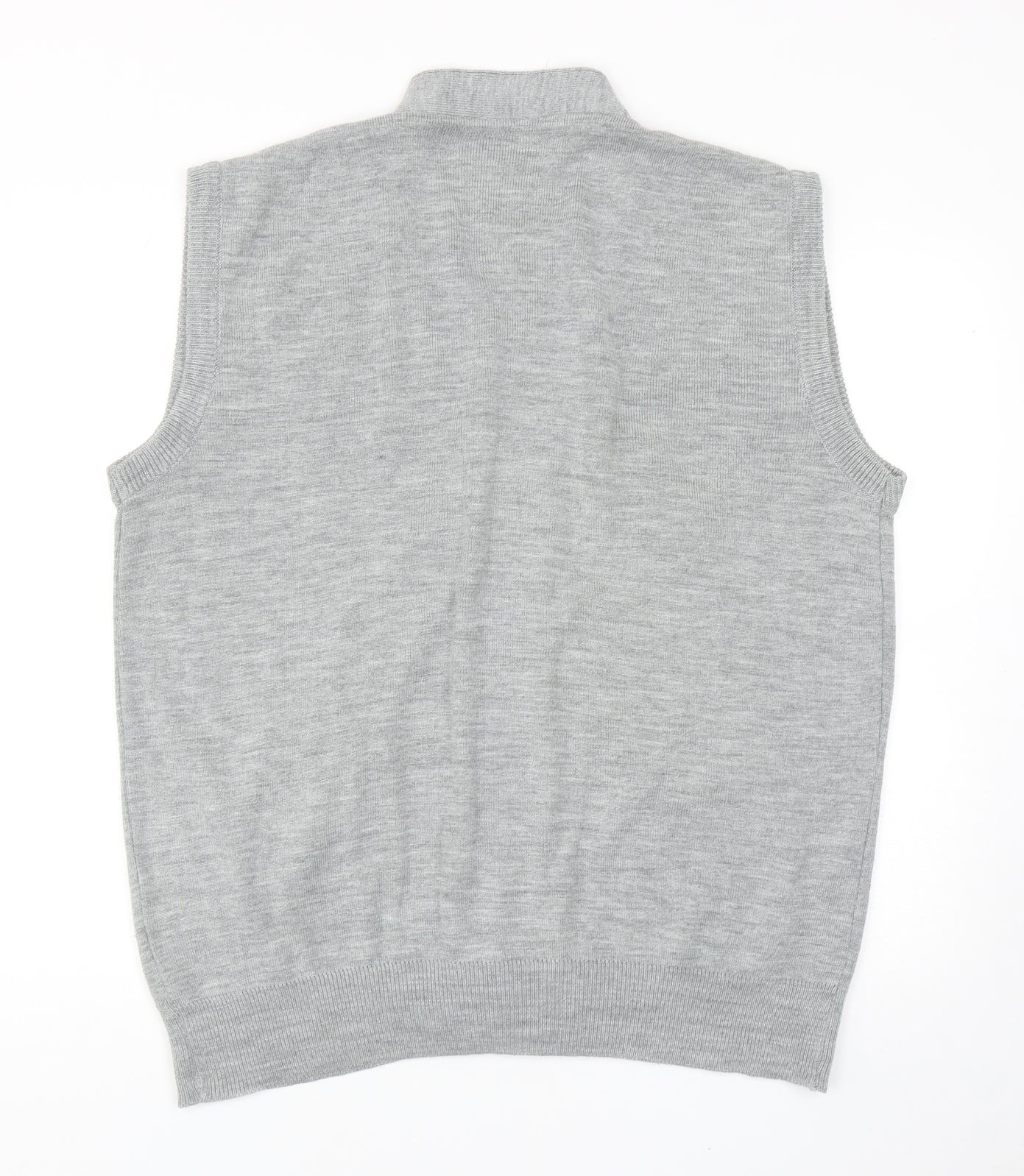 Vintage Mens Grey V-Neck Acrylic Vest Jumper Size L