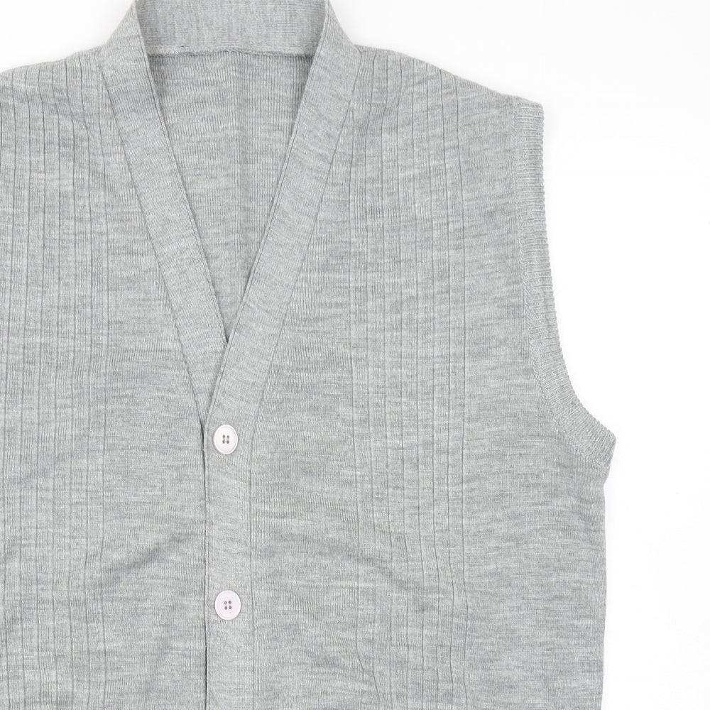 Vintage Mens Grey V-Neck Acrylic Vest Jumper Size L