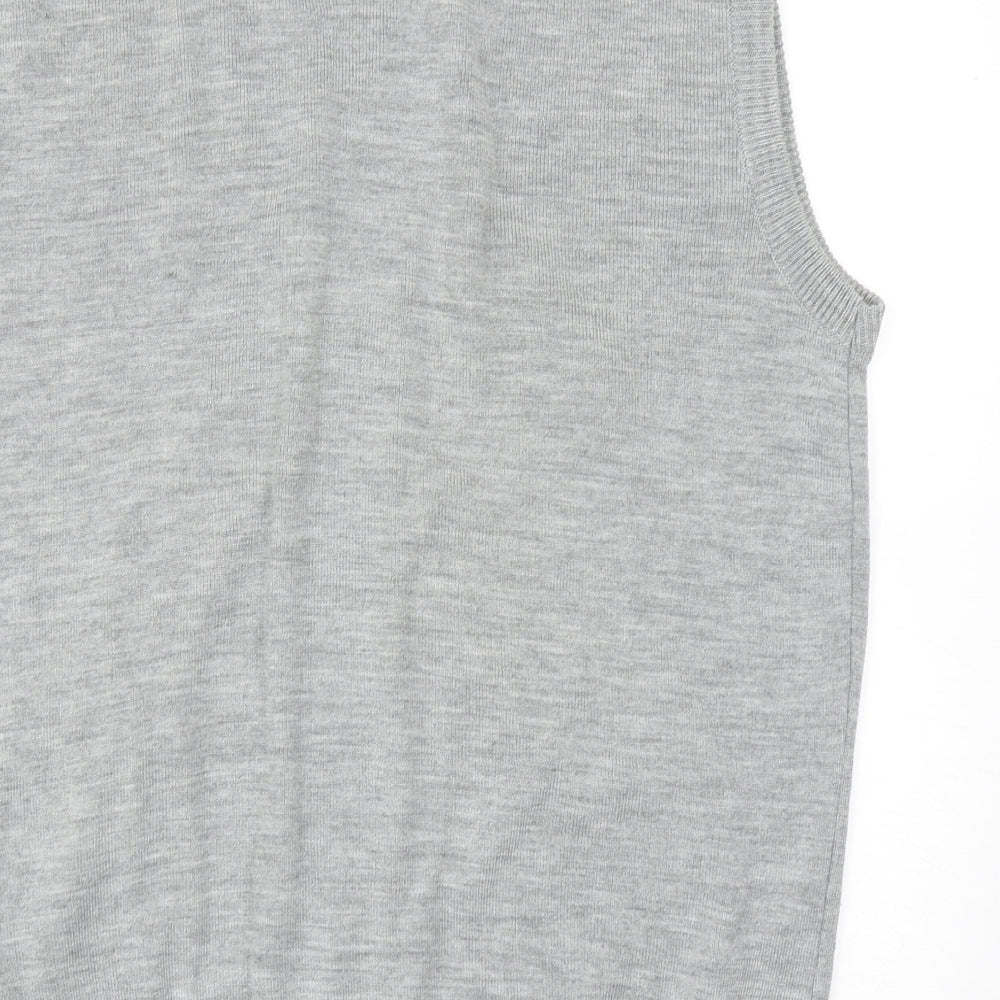 Vintage Mens Grey V-Neck Acrylic Vest Jumper Size L