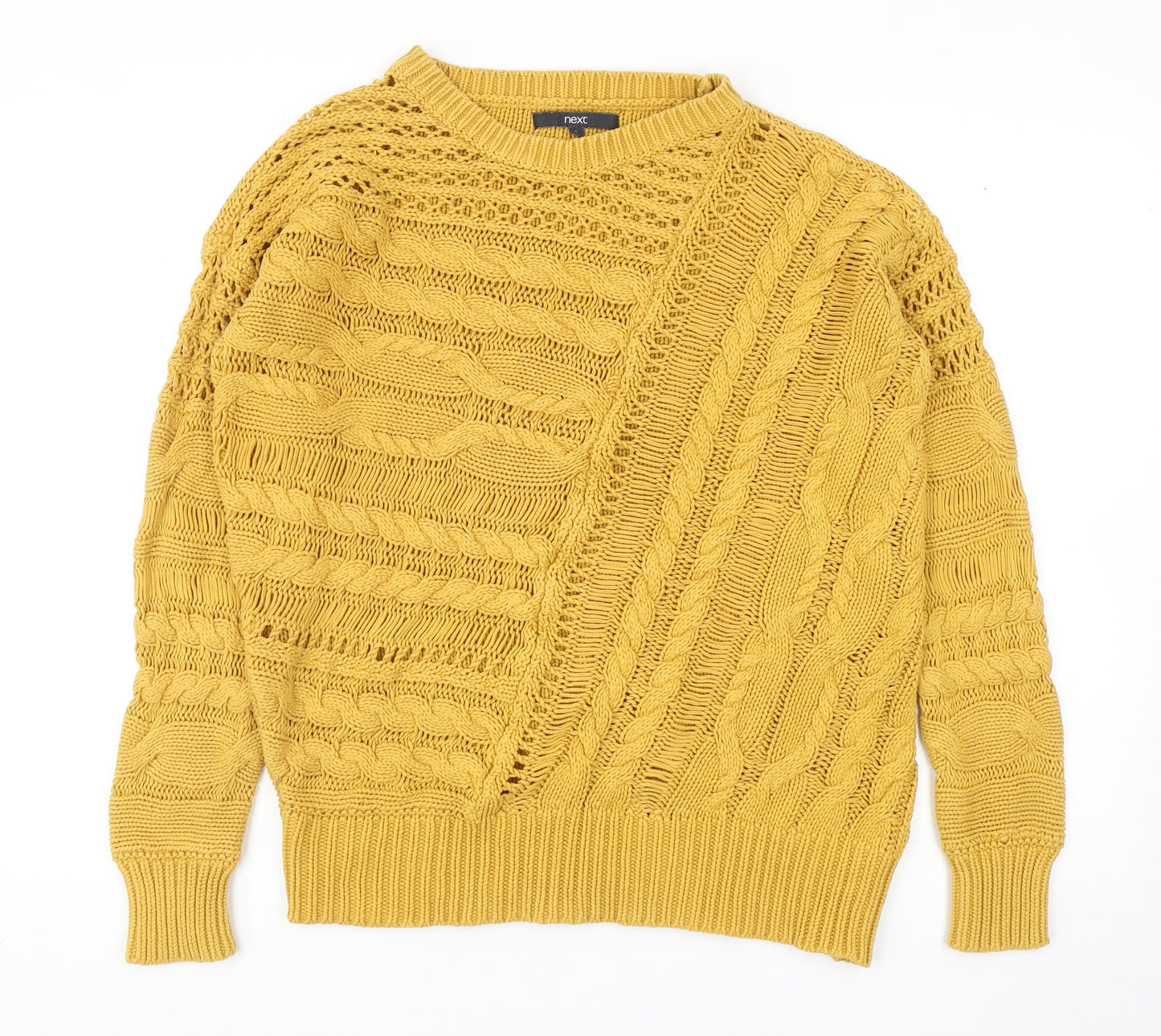 NEXT Womens Yellow Round Neck Cotton Pullover Jumper Size S