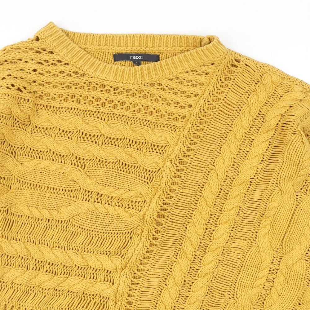NEXT Womens Yellow Round Neck Cotton Pullover Jumper Size S