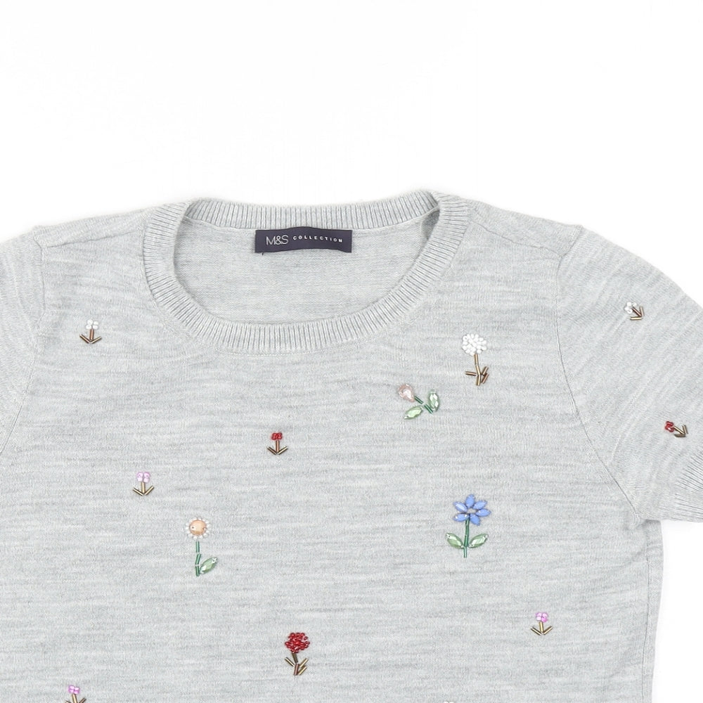 Marks and Spencer Womens Grey Acrylic Basic T-Shirt Size 10 Round Neck