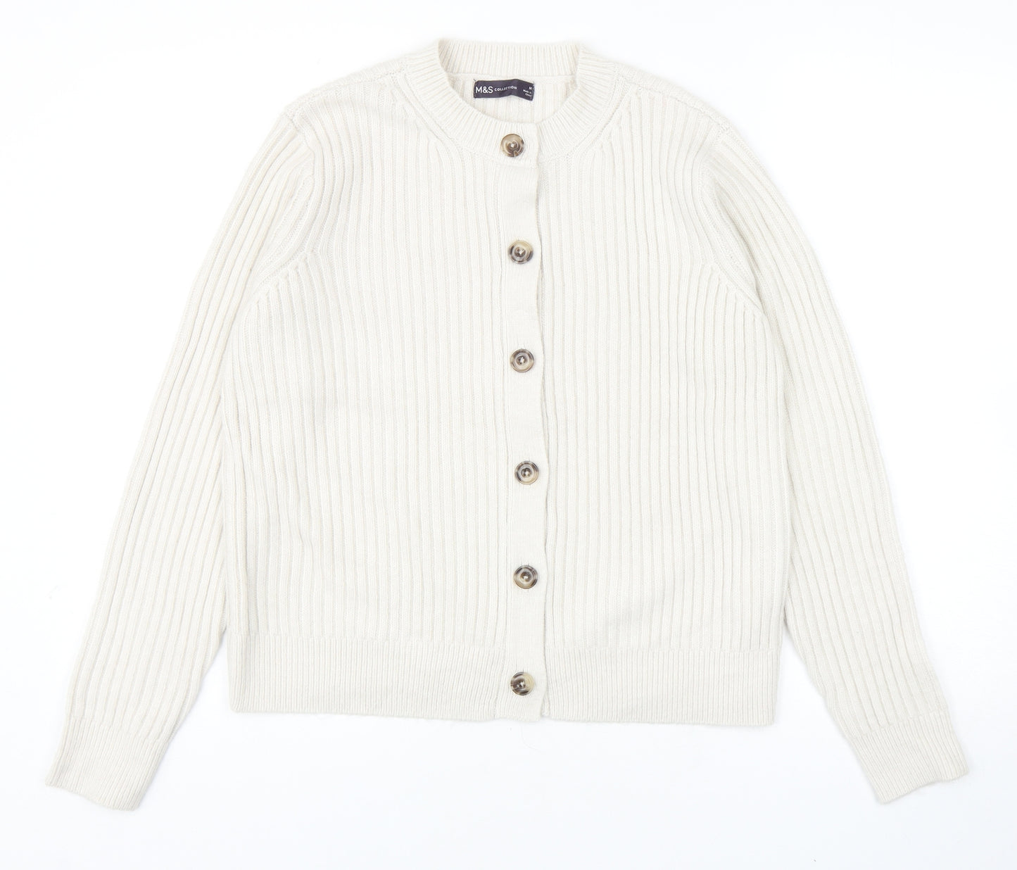 Marks and Spencer Womens Ivory Round Neck Polyester Cardigan Jumper Size M