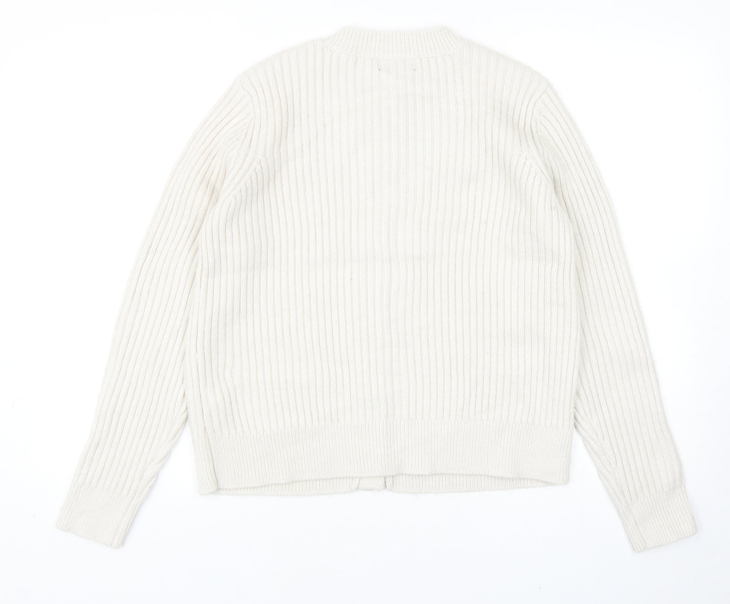 Marks and Spencer Womens Ivory Round Neck Polyester Cardigan Jumper Size M