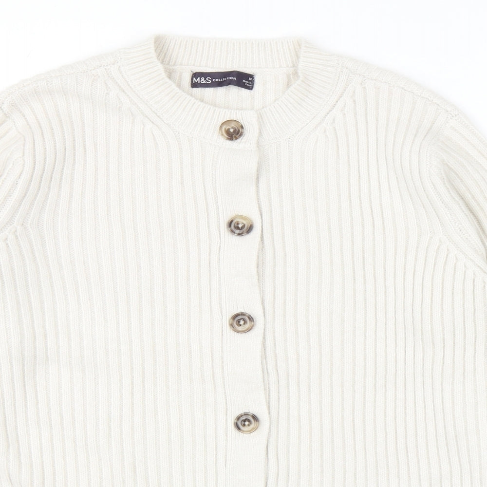 Marks and Spencer Womens Ivory Round Neck Polyester Cardigan Jumper Size M