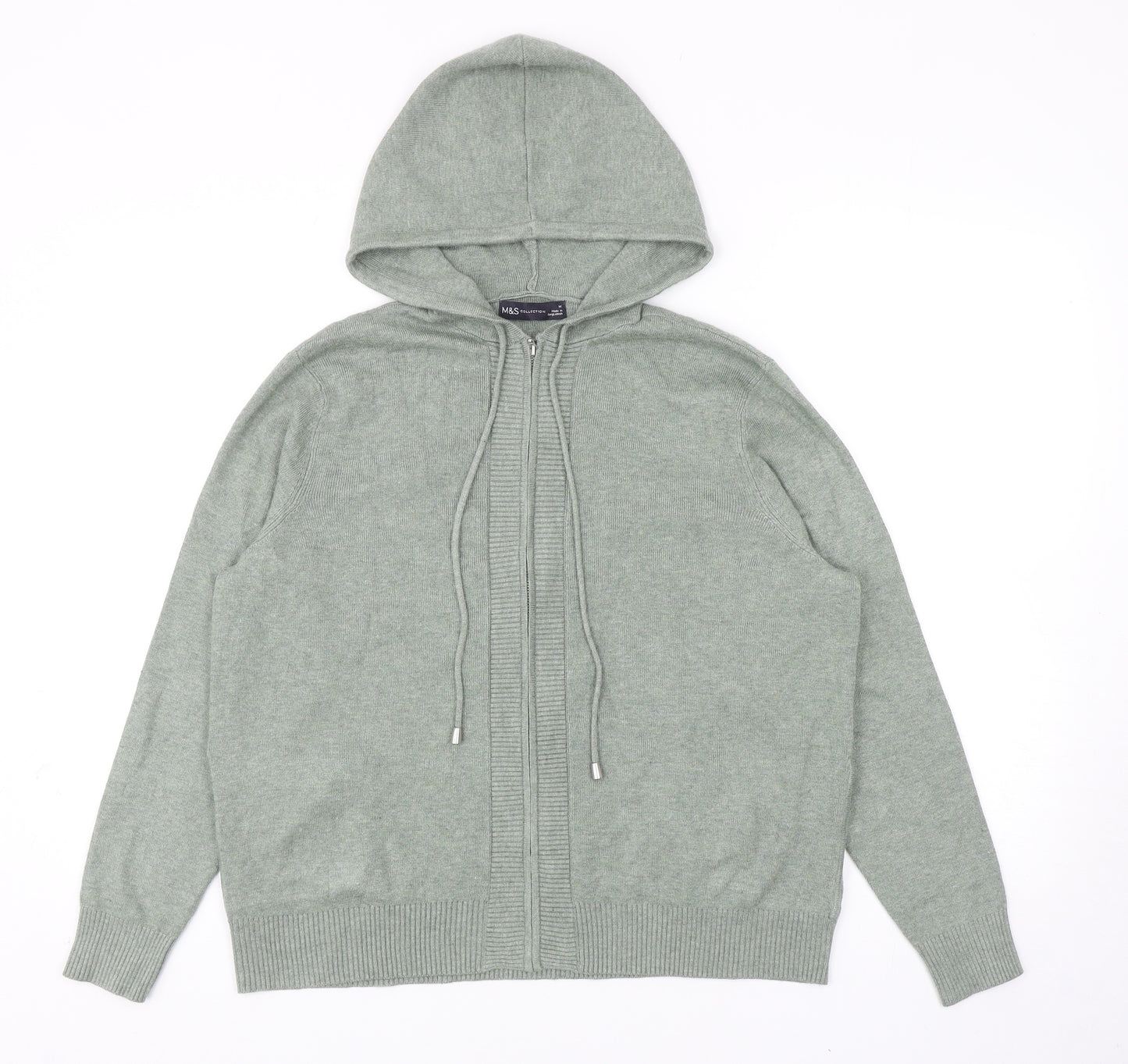 Marks and Spencer Womens Green Viscose Full Zip Hoodie Size M Zip