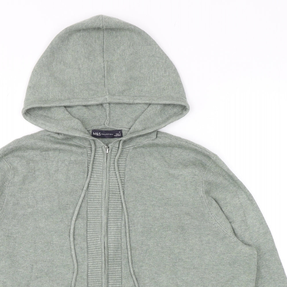 Marks and Spencer Womens Green Viscose Full Zip Hoodie Size M Zip